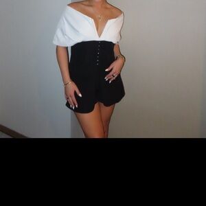 Elegant Off-Shoulder Black and White Romper